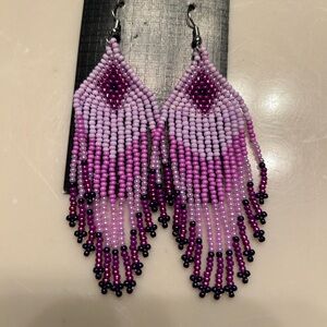 Elegant Beaded Earrings in Pink and Purple